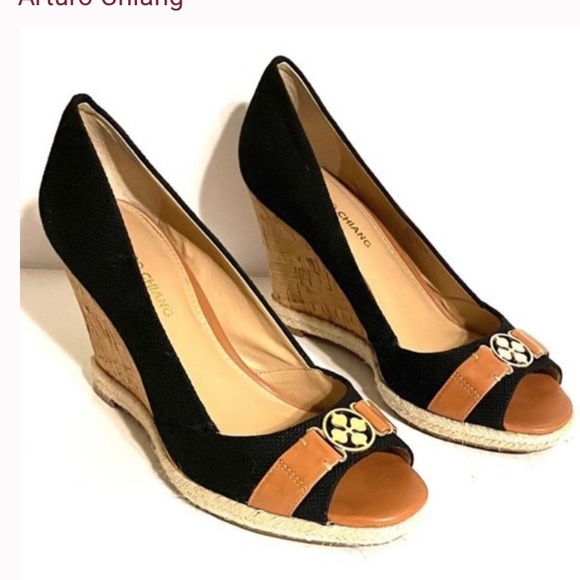 LIKE NEW Arturo Chiang Ralin Peep Toe Cork Wedge Shoes (Sz. 8M/38) $129 - Picture 13 of 16